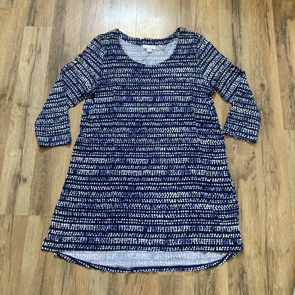 Pure Jill Tunic Small Navy Geometric 3/4 Sleeve Cotton Modal Top Patriotic Light